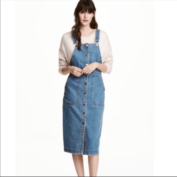 midi denim pinafore dress